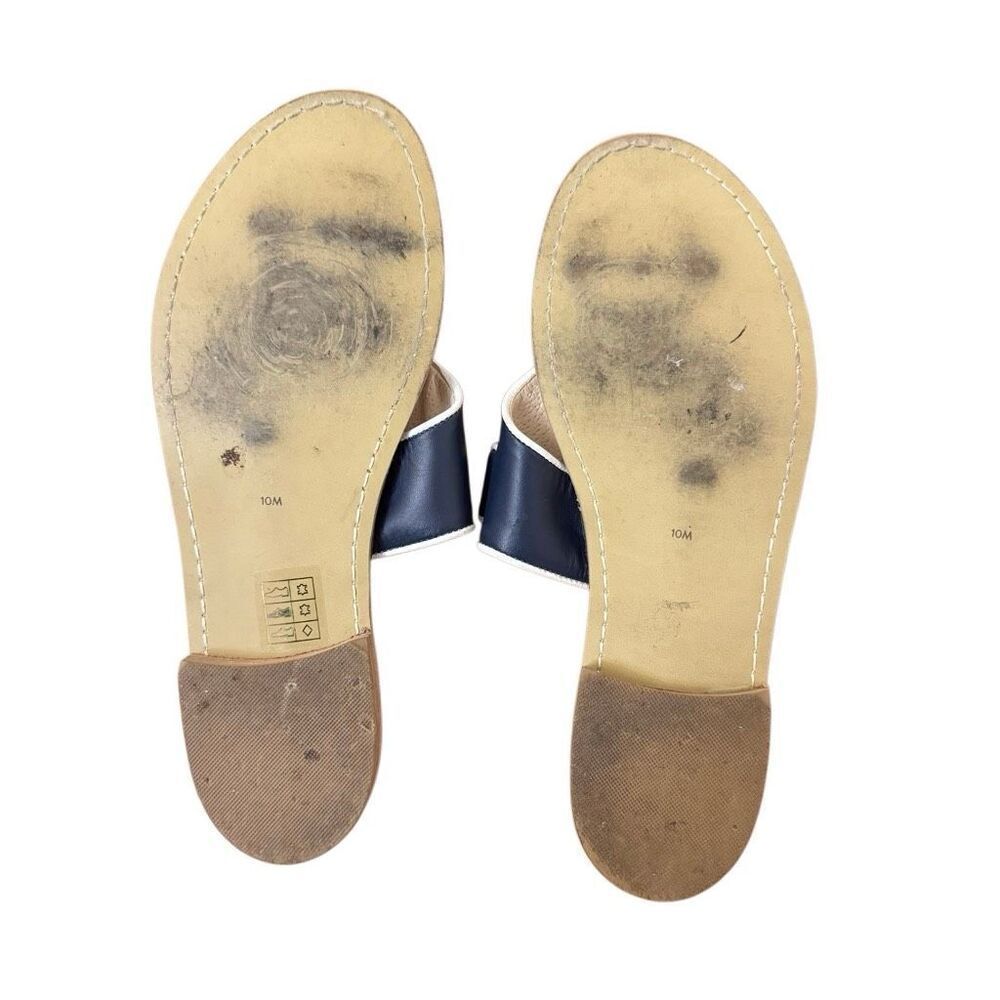 Jack Rogers Giselle Bow Thong Sandals Navy Blue & White Leather Size 10 - Picture 3 of 5